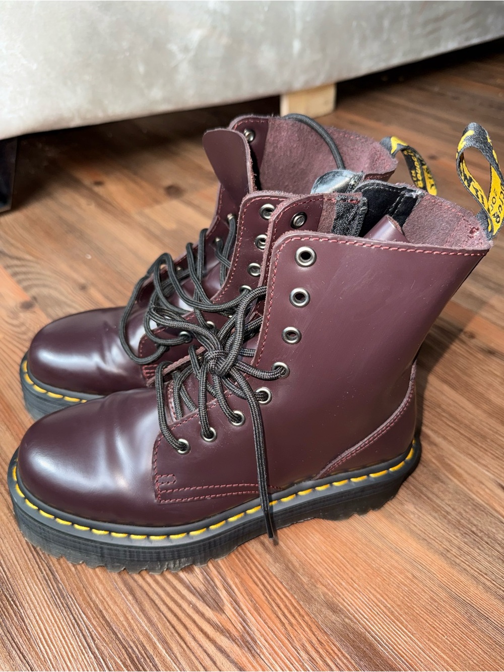 Dr. Martens Women's Burgundy Lace-Up Platform Boots